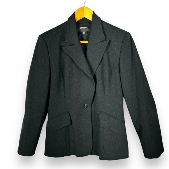 Express One Button Single Breasted Notch Collar Sparkle Blazer, Black, Size 3/4 - Picture 1 of 12